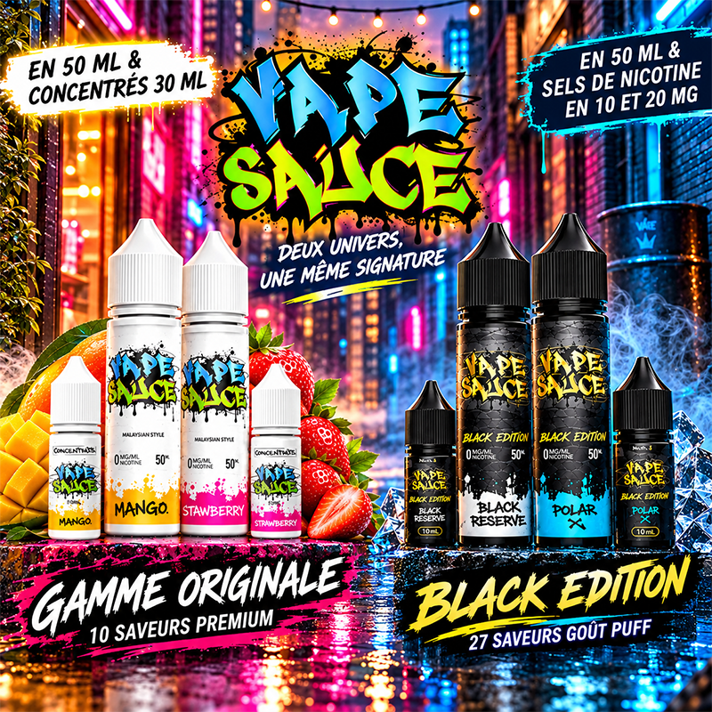 Vape Sauce — 10 saveurs fruitées en e-liquide 50ml et concentré DIY 30ml par AromexLab